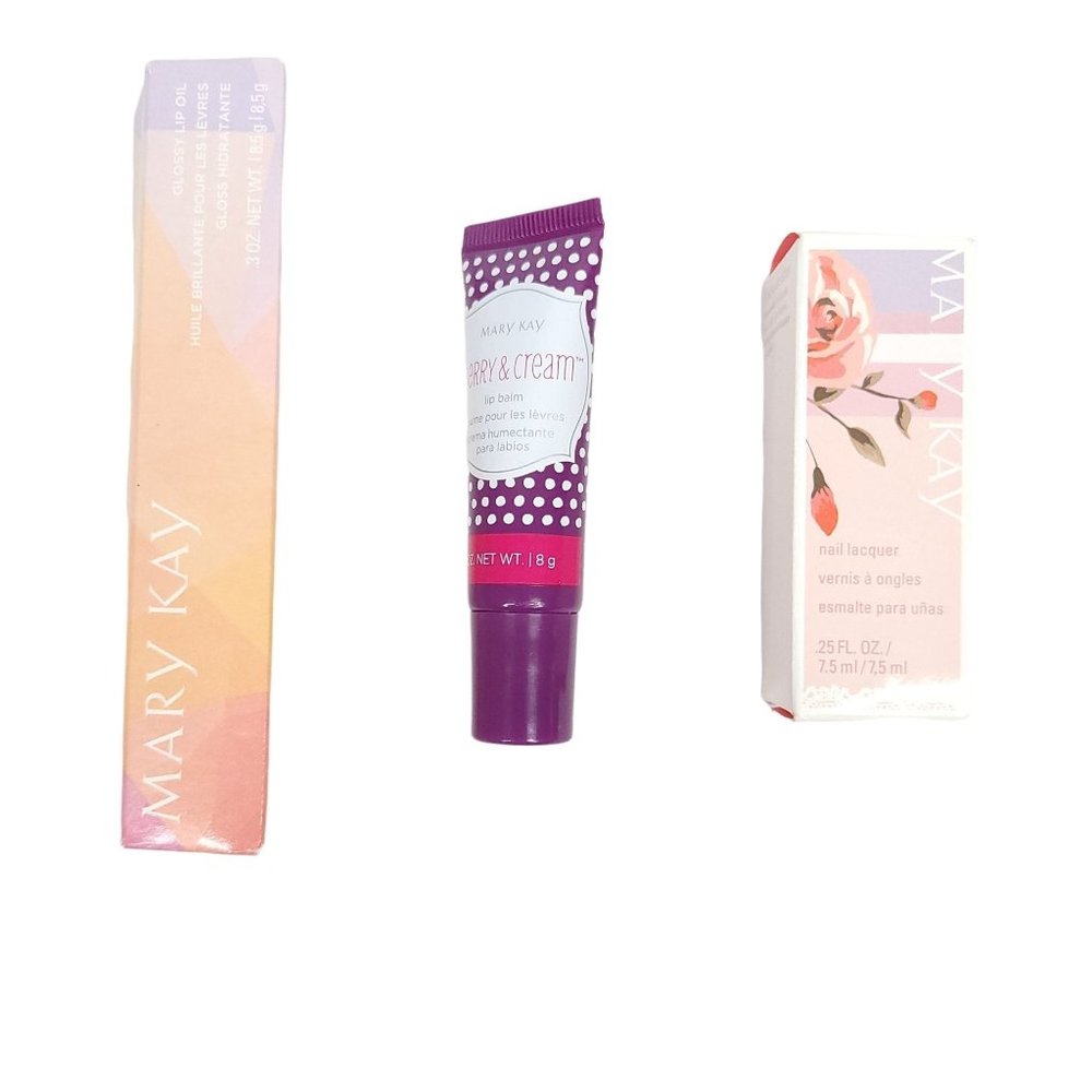 Mary Kay Bundle Glossy Lip Oil Gloss Berry Cream Lip Balm Nail Lacquer Polish
